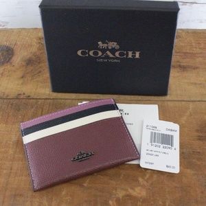 Coach Flat Card Case Merlot Heart Leather NWT